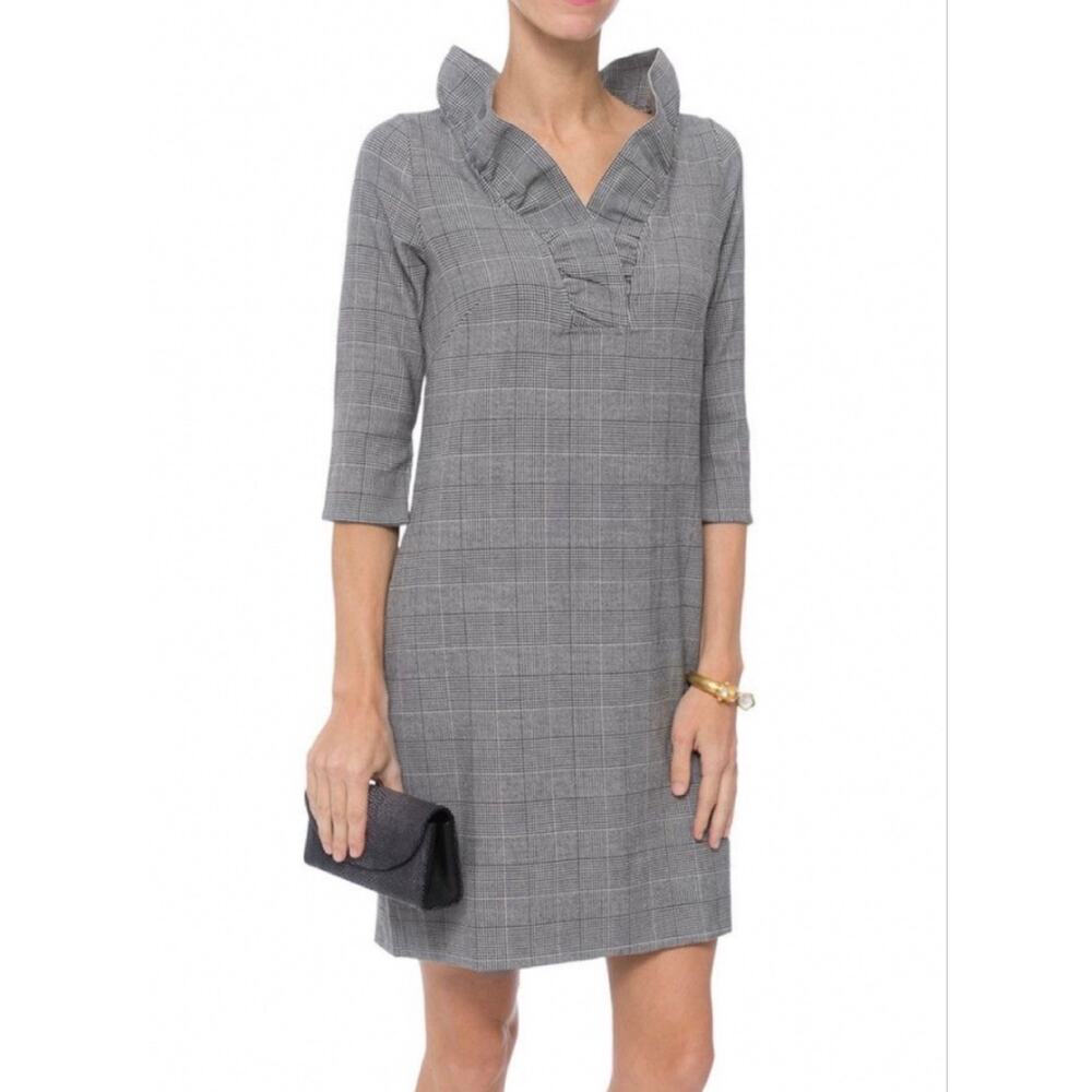 Gretchen Scott Ruff Neck Wall Street plaid‎ dress size small